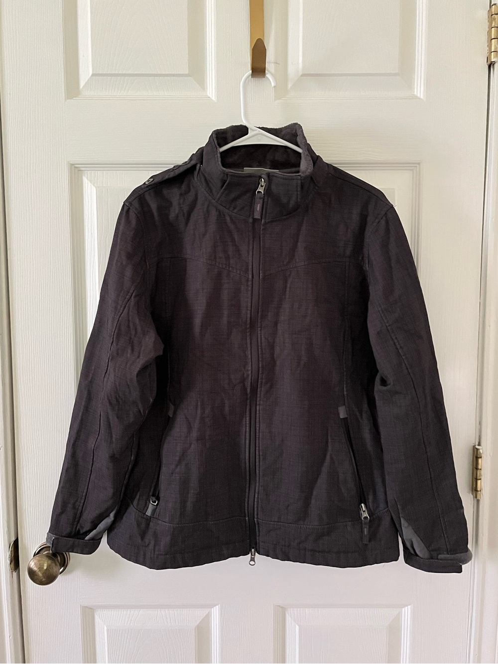 Free Country Womens Dark Gray Fleece Lined Zip-Up Jacket with Detachable Hood